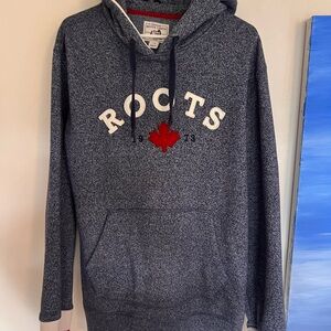 Roots Heathered Navy Hoodie with Red Accent